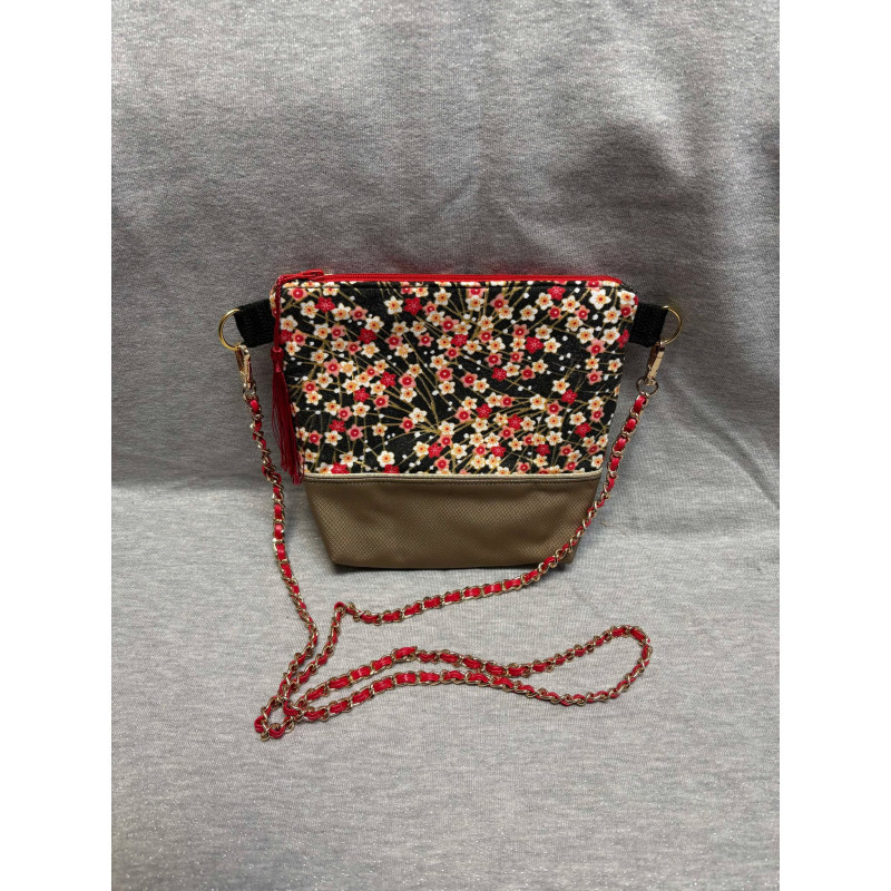 Sac chic bandoulière à fleurs rouge